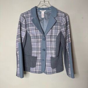 Sundance Sz P8 Mixed Media Grey Blue Plaid Wool Lined Blazer